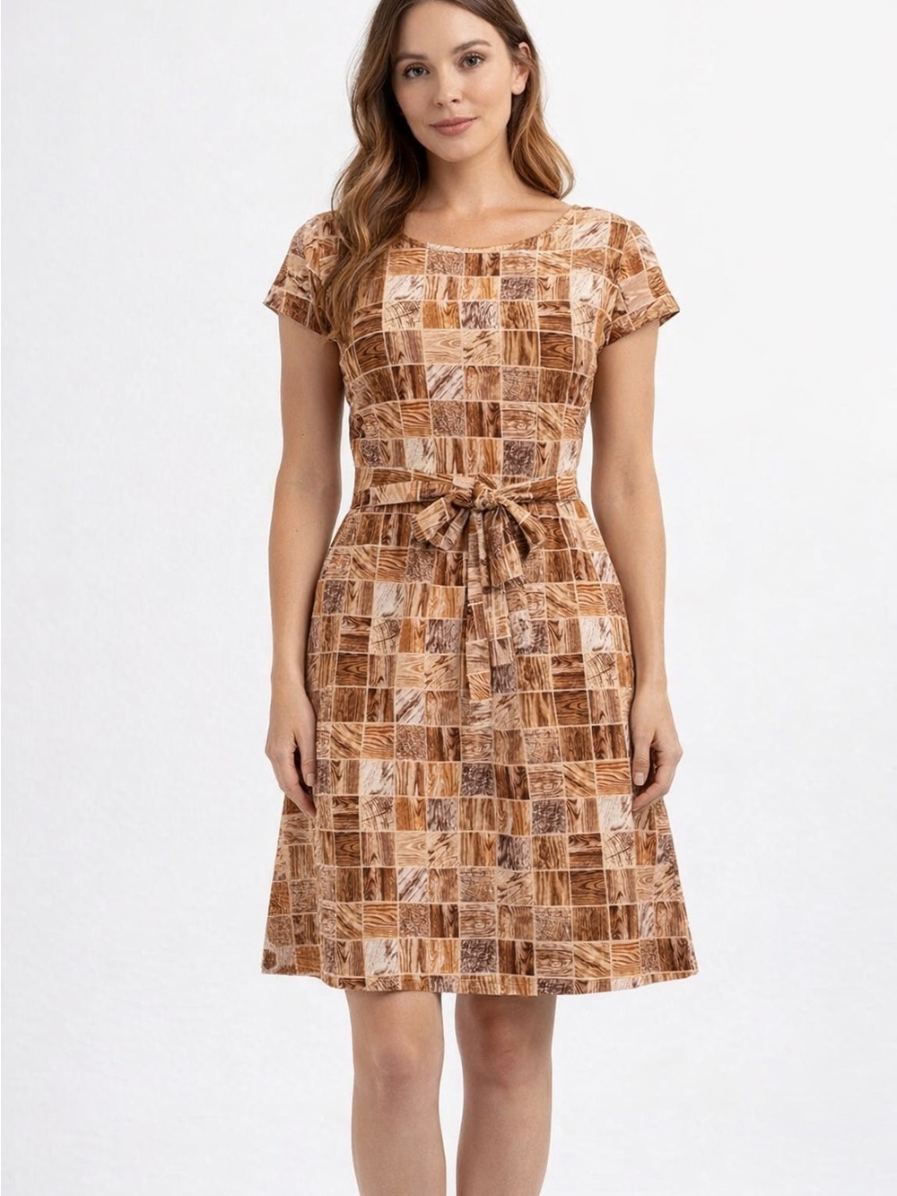 Matrushka Construction Wood‑Grain bold print Handmade • Size XS/S